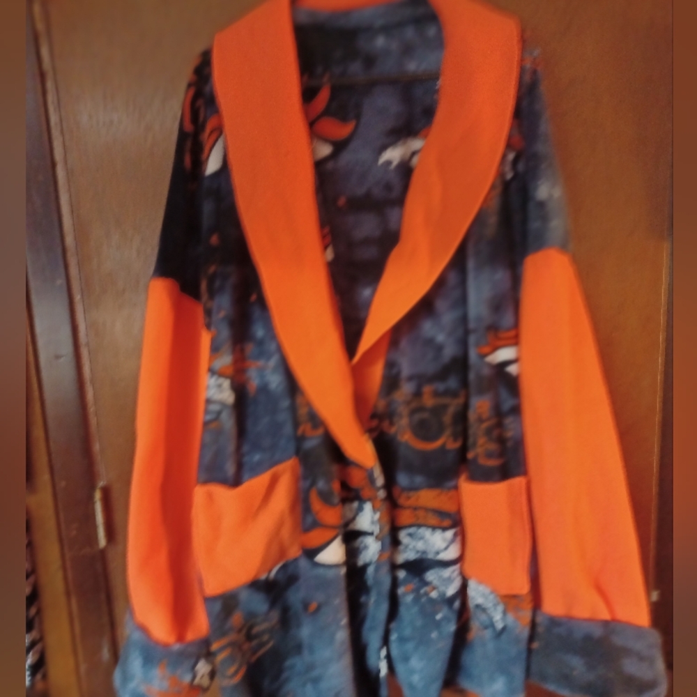 Orange and Blue Patterned Denver Bronco Fleece Jacket - Picture 2 of 3